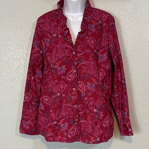 Appleseed's Red Paisley Ruffle Blouse